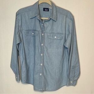 ILIO Women’s Blue Denim Button Down Shirt Top Blouse Western Cowgirl Size M.